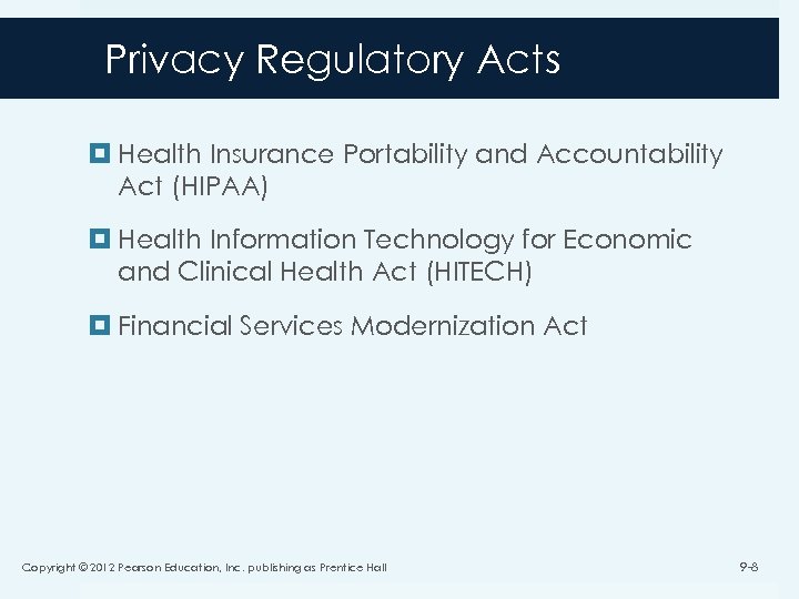 Privacy Regulatory Acts Health Insurance Portability and Accountability Act (HIPAA) Health Information Technology for