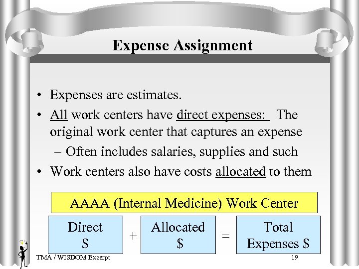 Expense Assignment • Expenses are estimates. • All work centers have direct expenses: The