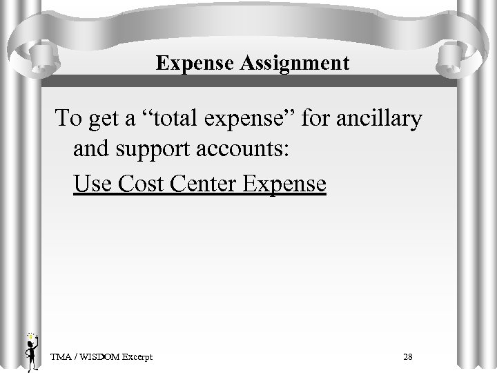 Expense Assignment To get a “total expense” for ancillary and support accounts: Use Cost