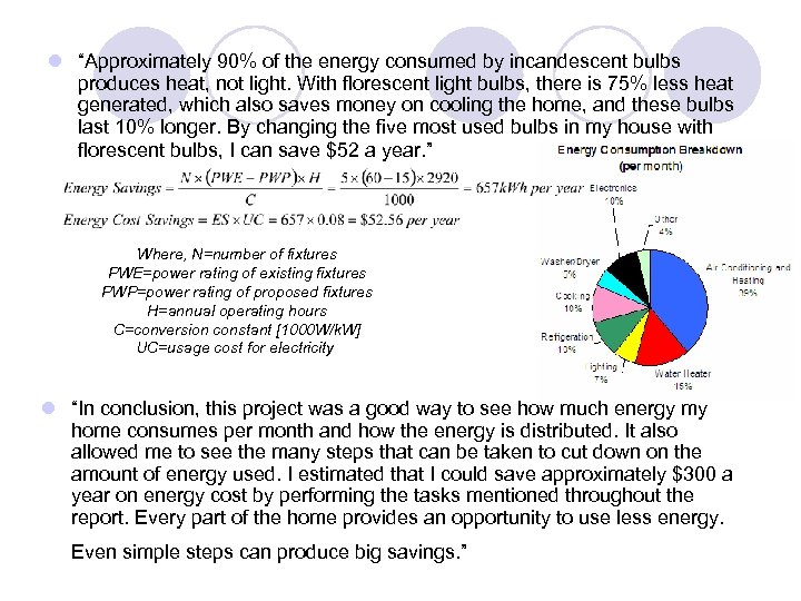 l “Approximately 90% of the energy consumed by incandescent bulbs produces heat, not light.
