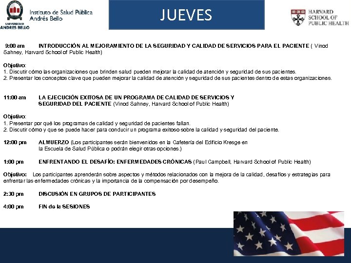 JUEVES 9: 00 am INTRODUCCIÓN AL MEJORAMIENTO DE LA SEGURIDAD Y CALIDAD DE SERVICIOS