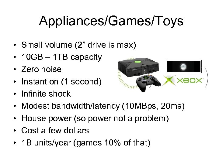 Appliances/Games/Toys • • • Small volume (2” drive is max) 10 GB – 1