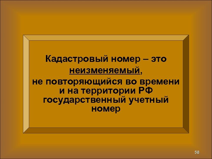 Кадастровый номер – это неизменяемый, не повторяющийся во времени и на территории РФ государственный