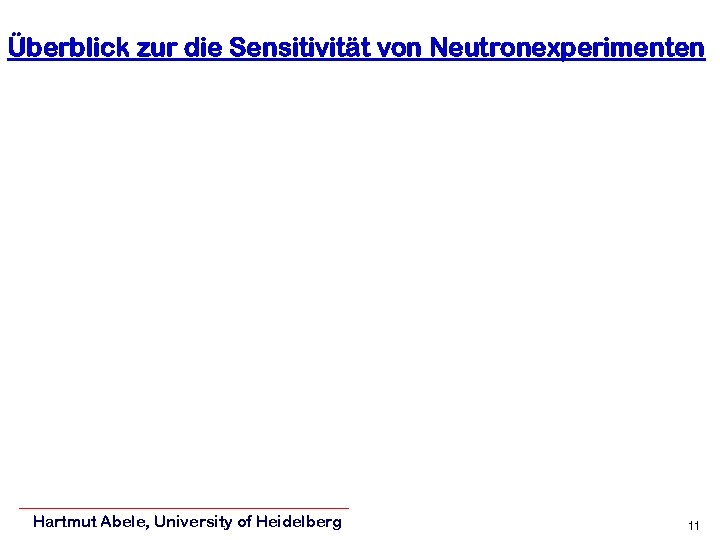 Überblick zur die Sensitivität von Neutronexperimenten Hartmut Abele, University of Heidelberg 11 