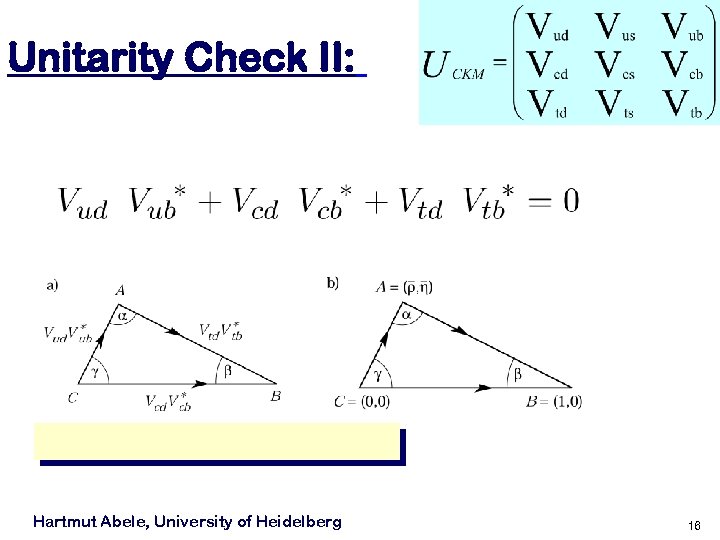 Unitarity Check II: Hartmut Abele, University of Heidelberg 16 