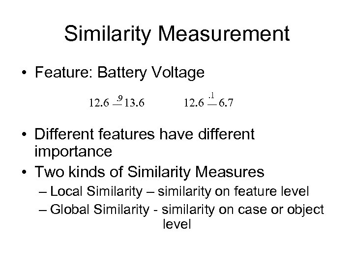 Similarity Measurement • Feature: Battery Voltage 12. 6 . 9 13. 6 12. 6