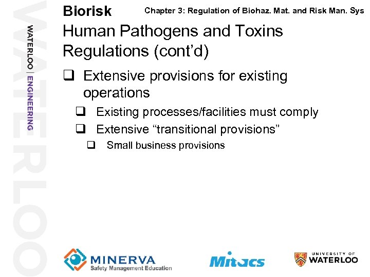 Biorisk 14 Chapter 3: Regulation of Biohaz. Mat. and Risk Man. Sys Human Pathogens