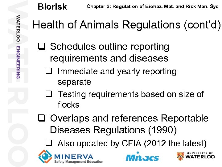 Biorisk Chapter 3: Regulation of Biohaz. Mat. and Risk Man. Sys Health of Animals