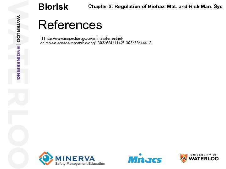 Biorisk Chapter 3: Regulation of Biohaz. Mat. and Risk Man. Sys References [1] http: