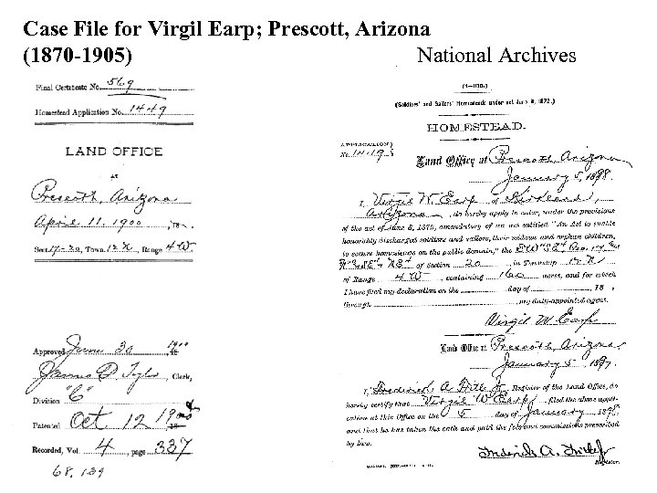 Case File for Virgil Earp; Prescott, Arizona (1870 -1905) National Archives 