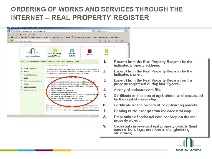 ORDERING OF WORKS AND SERVICES THROUGH THE INTERNET – REAL PROPERTY REGISTER 1. Excerpt