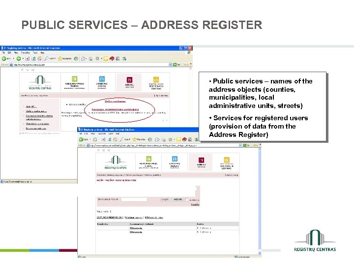 PUBLIC SERVICES – ADDRESS REGISTER • Public services – names of the address objects