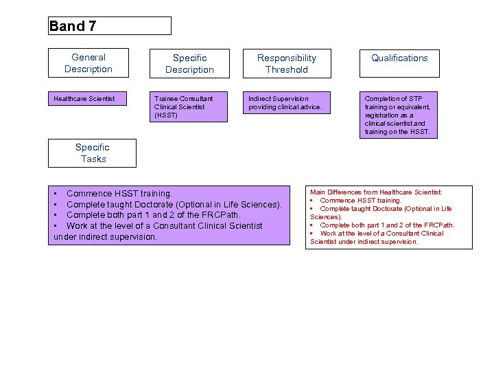 Band 7 General Description Specific Description Healthcare Scientist Trainee Consultant Clinical Scientist (HSST) Responsibility