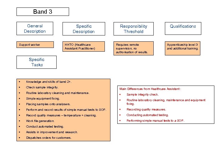 Band 3 General Description Support worker Specific Description HHTO (Healthcare Assistant Practitioner) Responsibility Threshold