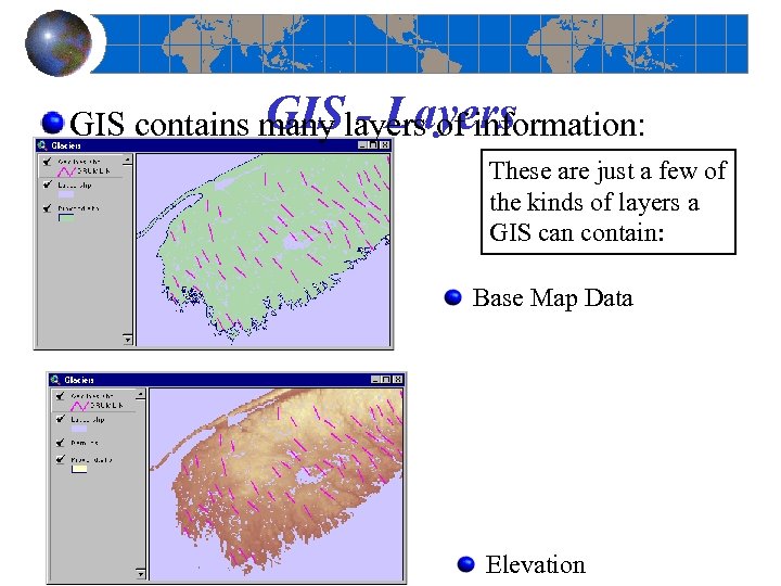 GIS - Layers GIS contains many layers of information: These are just a few