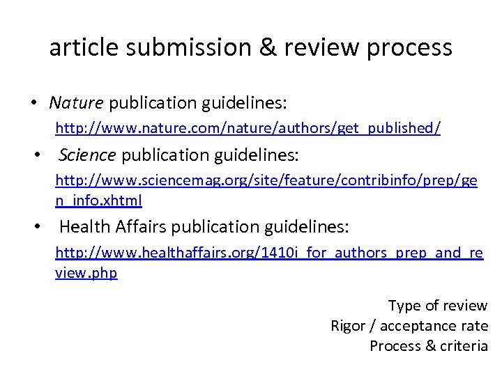 article submission & review process • Nature publication guidelines: http: //www. nature. com/nature/authors/get_published/ •