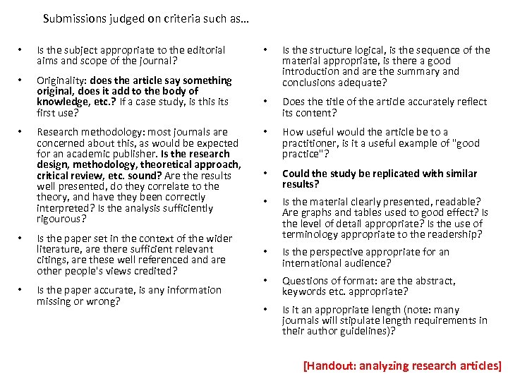 Submissions judged on criteria such as… • Is the subject appropriate to the editorial