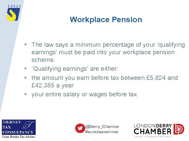 Workplace Pension • The law says a minimum percentage of your ‘qualifying earnings’ must