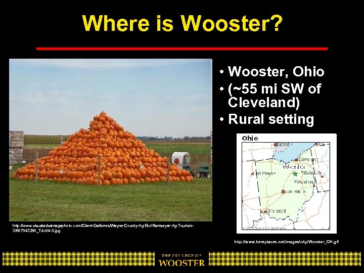 Where is Wooster? • Wooster, Ohio • (~55 mi SW of Cleveland) • Rural