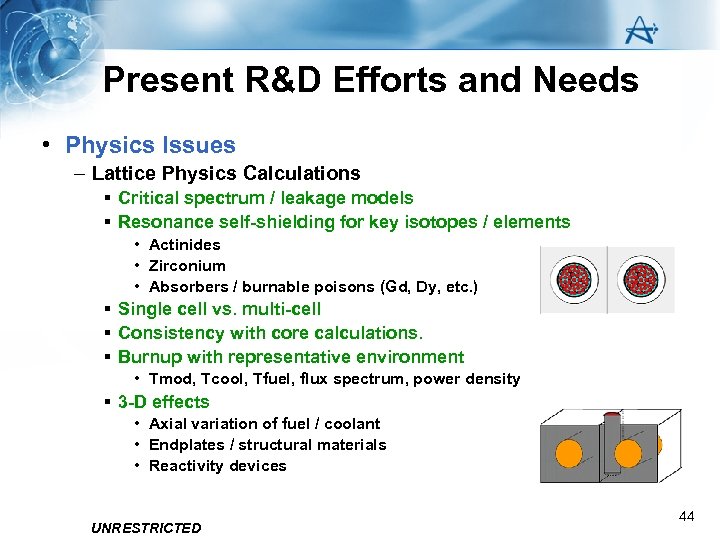 Present R&D Efforts and Needs • Physics Issues – Lattice Physics Calculations § Critical