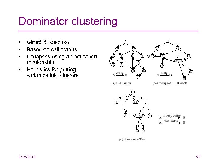 Dominator clustering • • Girard & Koschke Based on call graphs Collapses using a