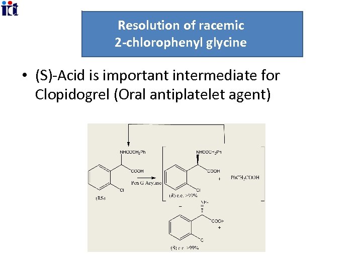 Resolution of racemic 2 -chlorophenyl glycine • (S)-Acid is important intermediate for Clopidogrel (Oral