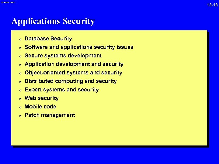 3/18/2018 08: 17 Applications Security 0 Database Security 0 Software and applications security issues