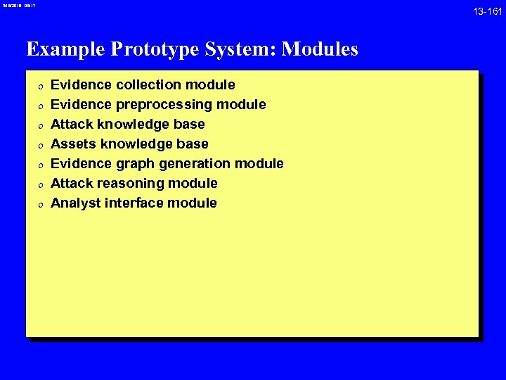 3/18/2018 08: 17 Example Prototype System: Modules 0 Evidence collection module 0 Evidence preprocessing