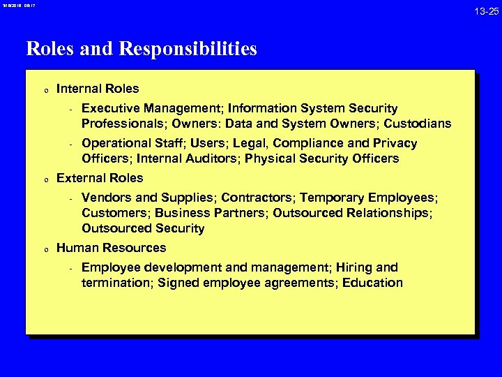 3/18/2018 08: 17 Roles and Responsibilities 0 Internal Roles - Executive Management; Information System