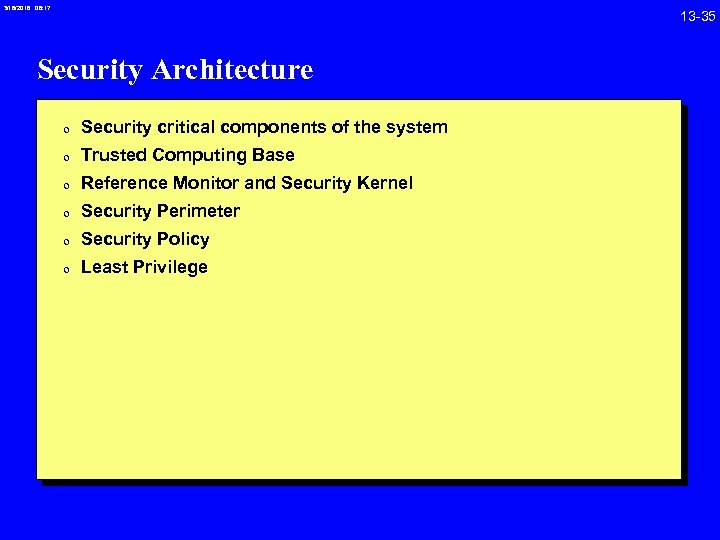 3/18/2018 08: 17 Security Architecture 0 Security critical components of the system 0 Trusted