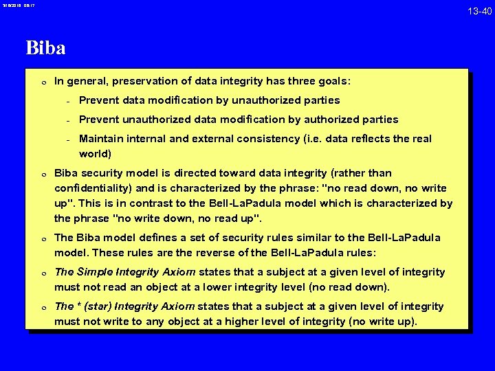 3/18/2018 08: 17 Biba 0 In general, preservation of data integrity has three goals: