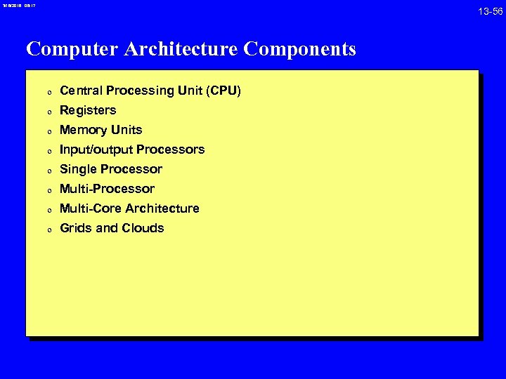 3/18/2018 08: 17 Computer Architecture Components 0 Central Processing Unit (CPU) 0 Registers 0