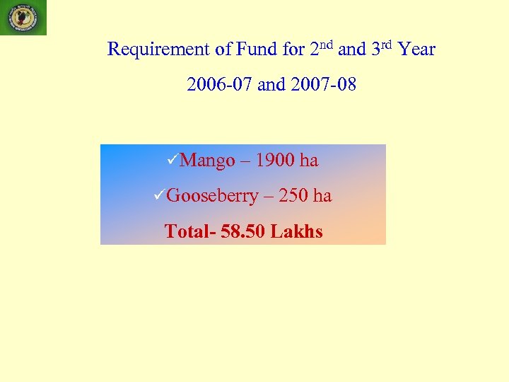 Requirement of Fund for 2 nd and 3 rd Year 2006 -07 and 2007