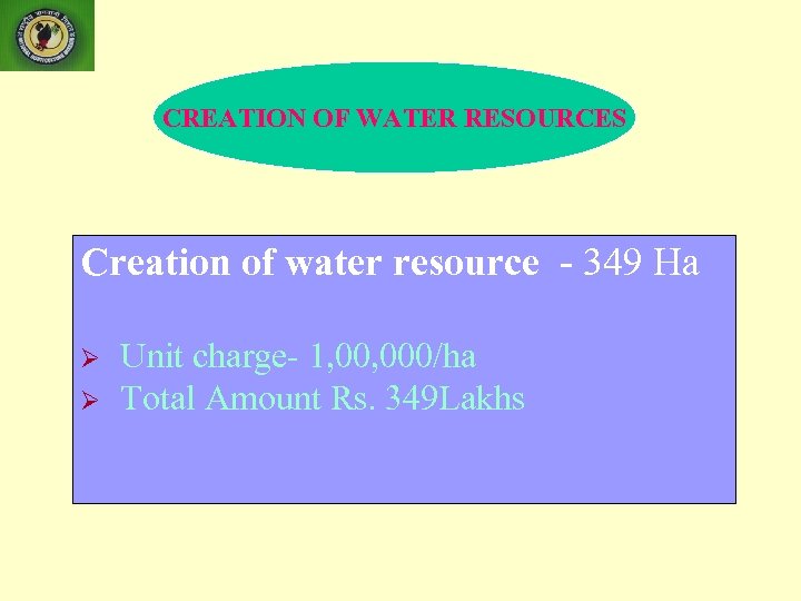CREATION OF WATER RESOURCES Creation of water resource - 349 Ha Ø Ø Unit
