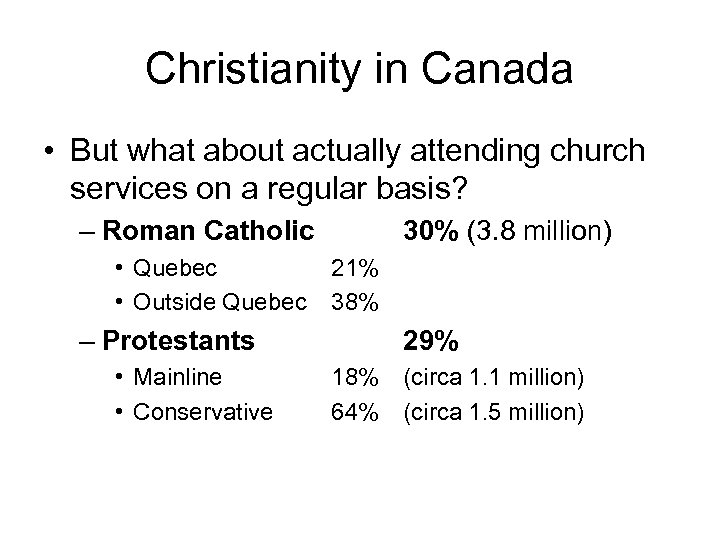 Christianity in Canada • But what about actually attending church services on a regular