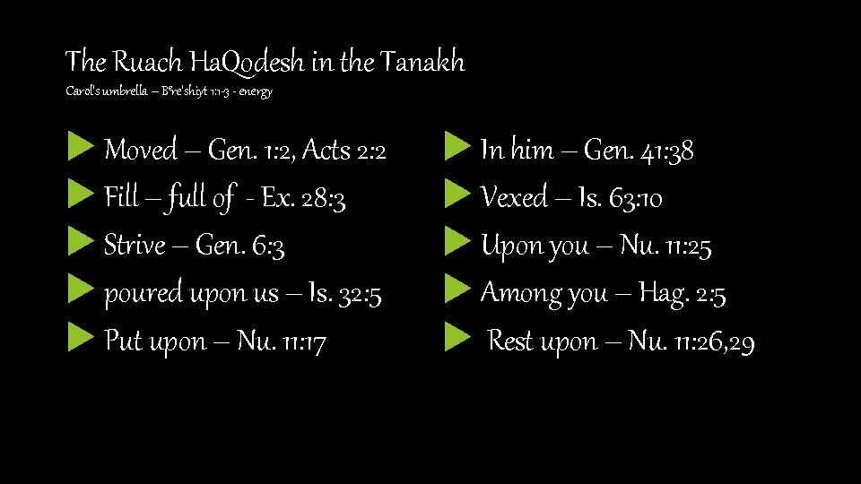 The Ruach Ha. Qodesh in the Tanakh Carol’s umbrella – Bere’shiyt 1: 1 -3
