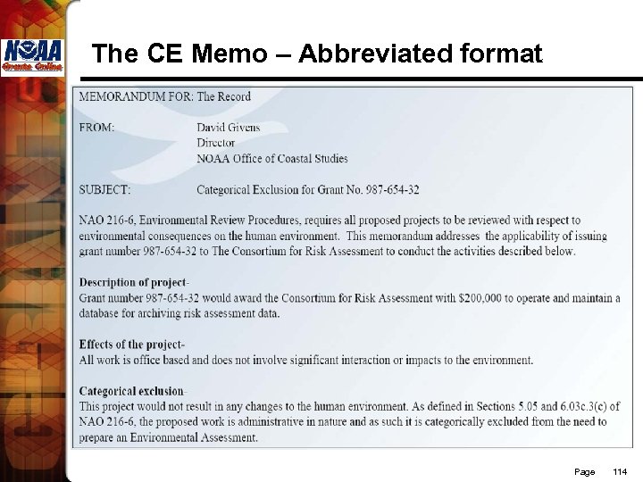 The CE Memo – Abbreviated format Page 114 