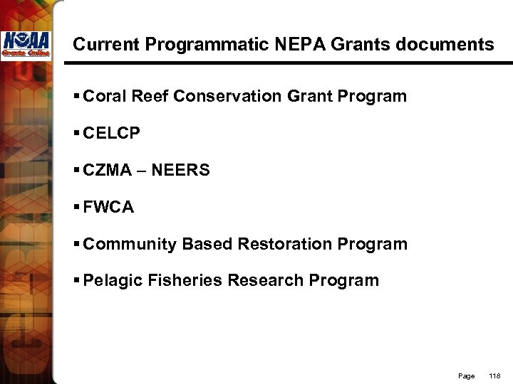 Current Programmatic NEPA Grants documents § Coral Reef Conservation Grant Program § CELCP §