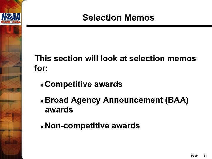 Selection Memos This section will look at selection memos for: l l l Competitive
