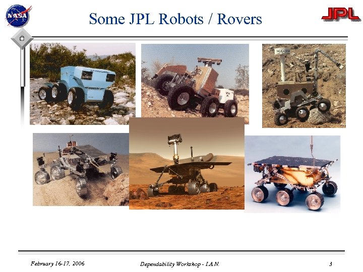 Some JPL Robots / Rovers February 16 -17, 2006 Dependability Workshop - I. A.