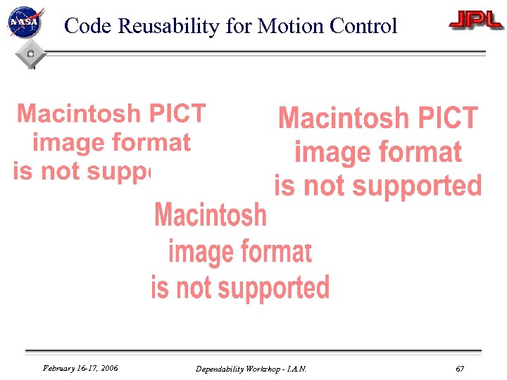 Code Reusability for Motion Control February 16 -17, 2006 Dependability Workshop - I. A.