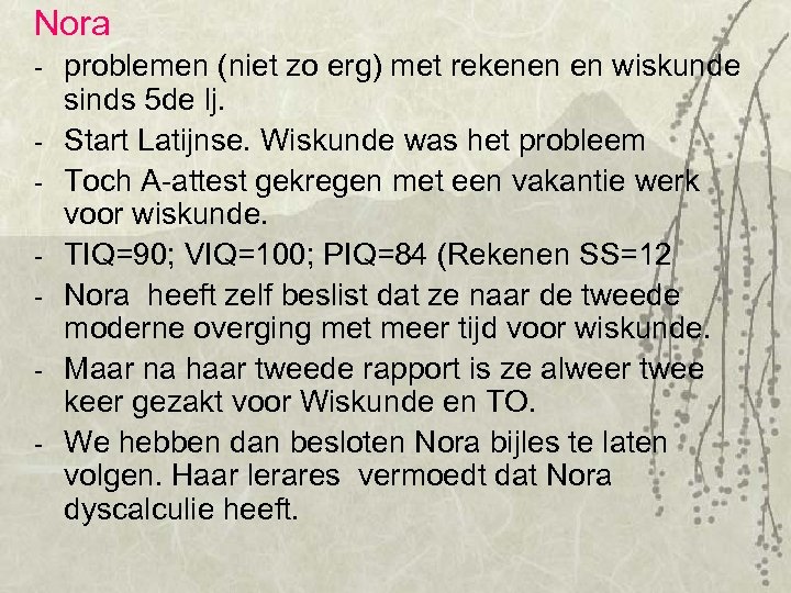 Nora - problemen (niet zo erg) met rekenen en wiskunde sinds 5 de lj.