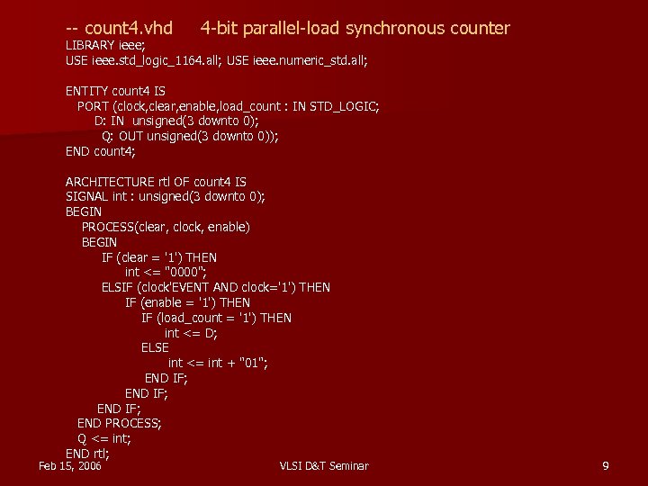 -- count 4. vhd 4 -bit parallel-load synchronous counter LIBRARY ieee; USE ieee. std_logic_1164.