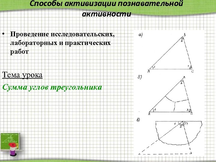 Способы активизации познавательной активности • Проведение исследовательских, лабораторных и практических работ Тема урока Сумма