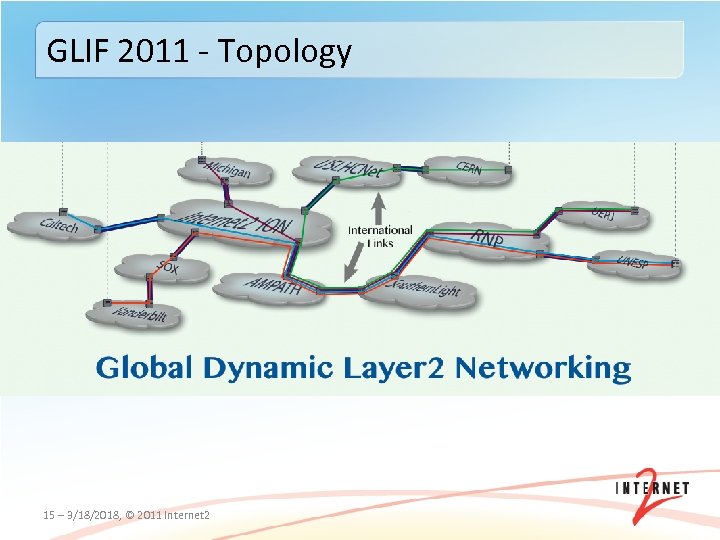 GLIF 2011 ‐ Topology 15 – 3/18/2018, © 2011 Internet 2 