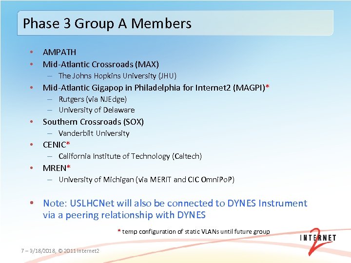 Phase 3 Group A Members • • AMPATH Mid‐Atlantic Crossroads (MAX) – The Johns