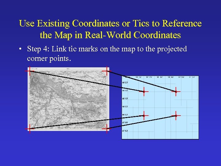 Use Existing Coordinates or Tics to Reference the Map in Real-World Coordinates • Step