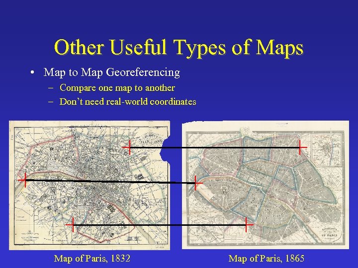 Other Useful Types of Maps • Map to Map Georeferencing – Compare one map
