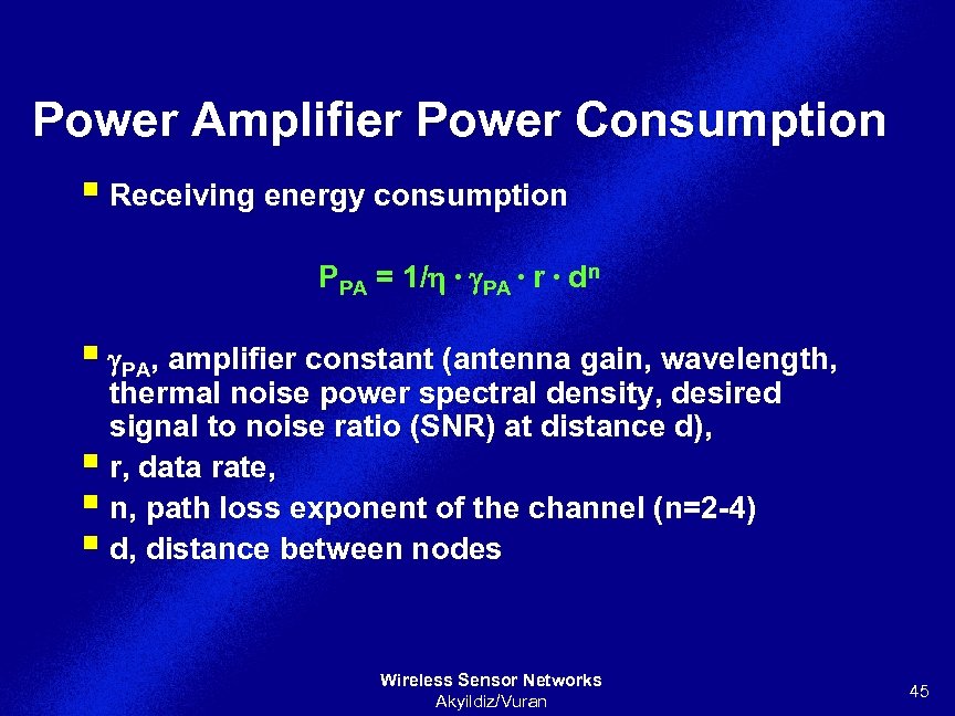 Power Amplifier Power Consumption § Receiving energy consumption PPA = 1/h ∙ g. PA