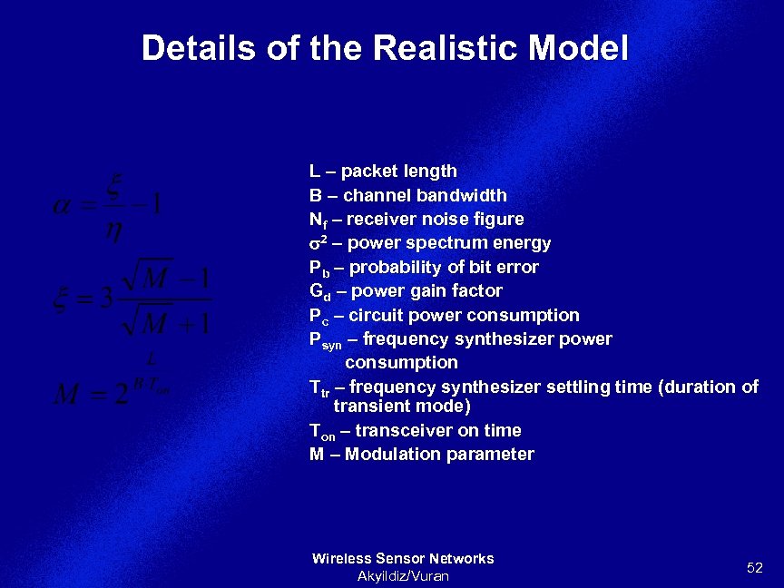 Details of the Realistic Model L – packet length B – channel bandwidth Nf